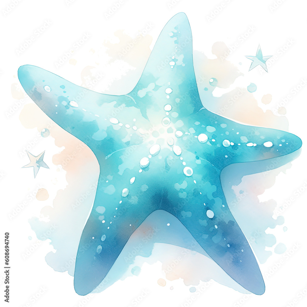 Watercolor starfish. Illustration AI Generative.