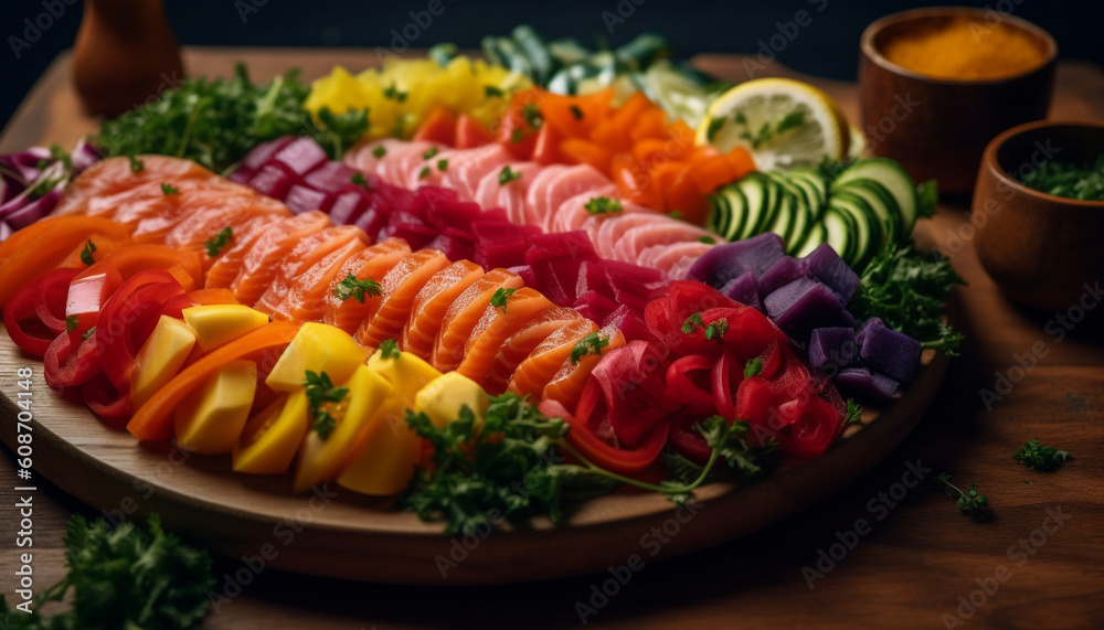 A gourmet grilled meat and vegetable skewer on rustic crockery generated by AI