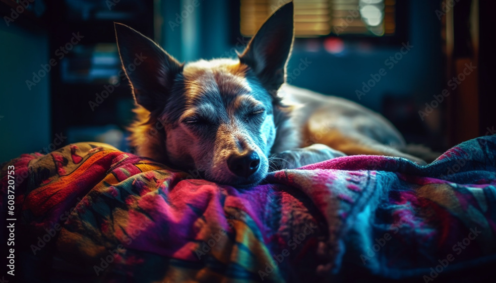 A cute terrier puppy sleeping comfortably on a pillow indoors generated by AI