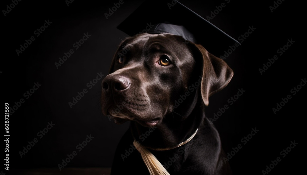 Cute purebred retriever puppy sitting for obedience education success portrait generated by AI