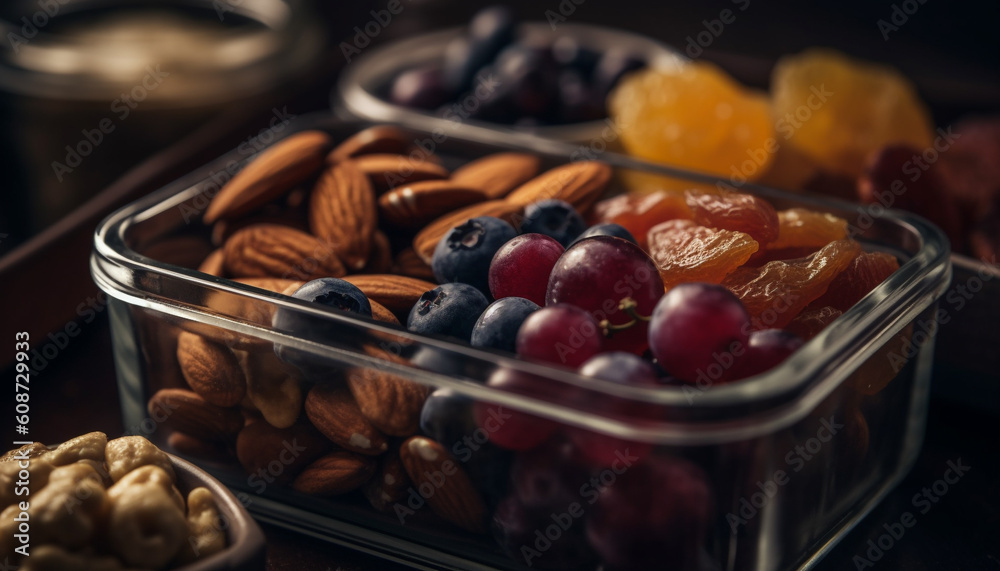 A healthy snack bowl with a variety of organic fruits generated by AI