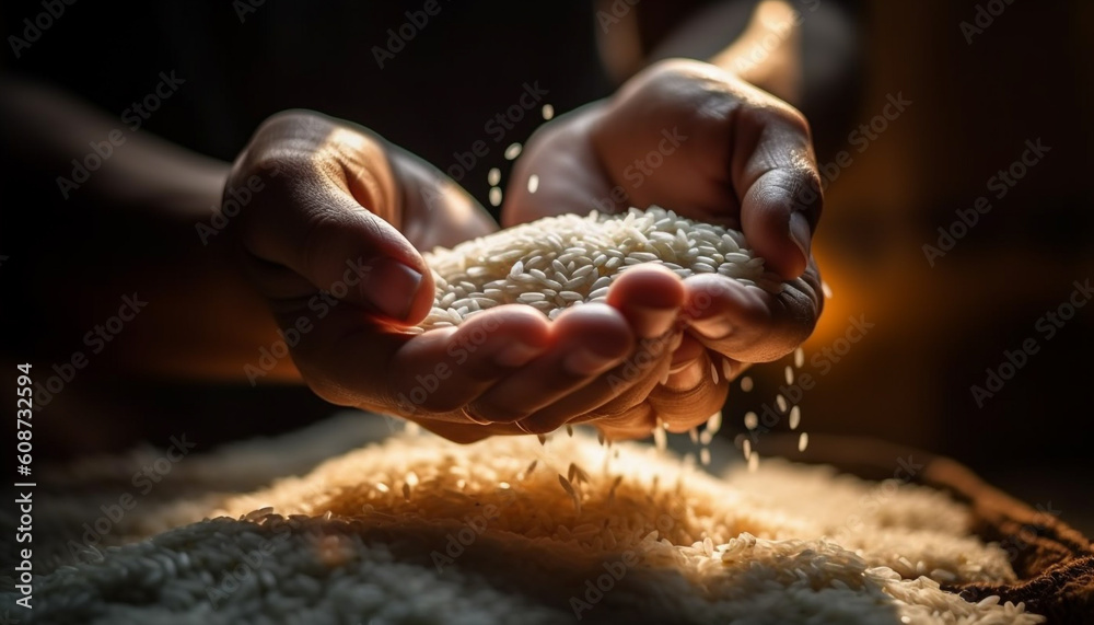 One woman hand holding a bowl of homemade wholegrain flour generated by AI