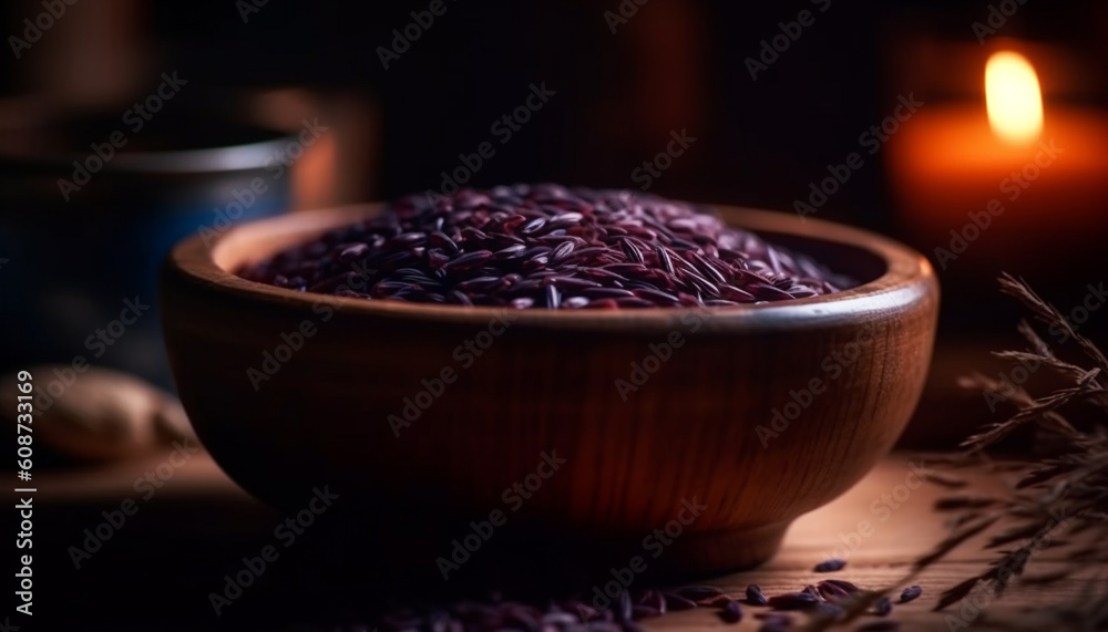 Organic vegetable bowl with fresh berries and dried herbs generated by AI