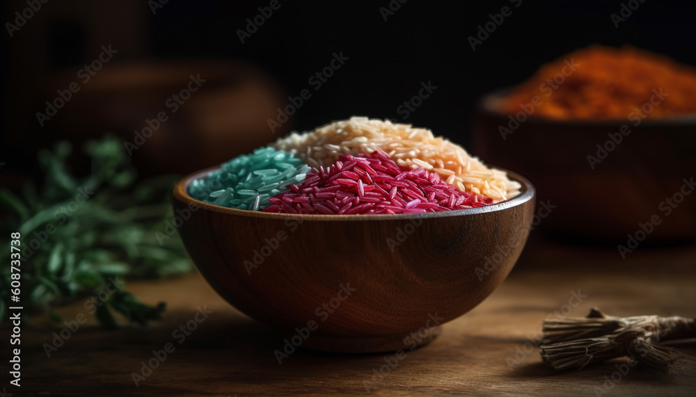 Organic basmati rice and vegetable bowl, a healthy lunch option generated by AI