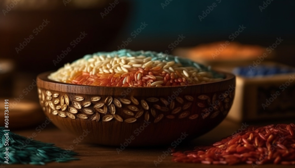 Organic basmati rice, a healthy food staple in East Asian cultures generated by AI