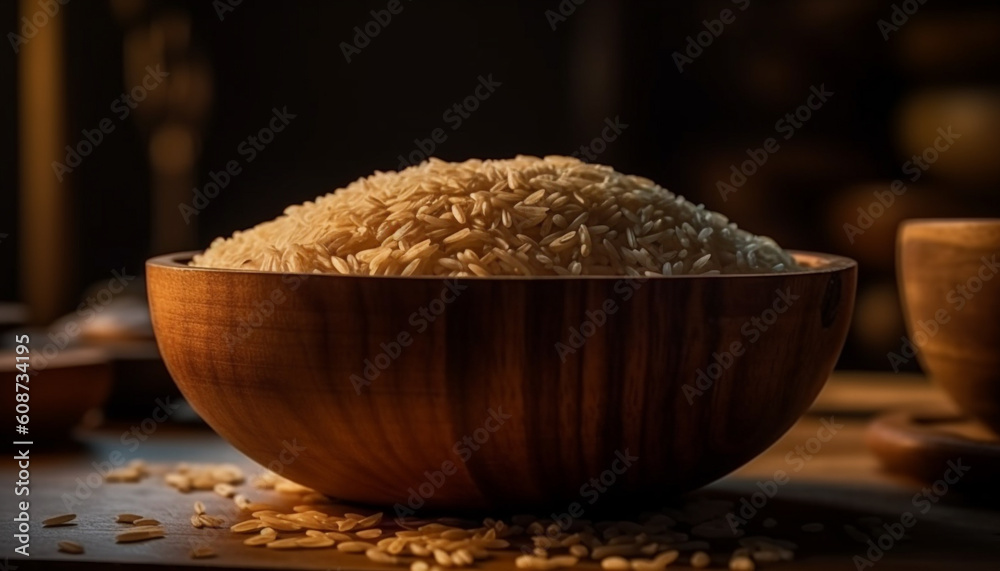 Organic basmati rice, a healthy wholegrain food staple for vegetarians generated by AI