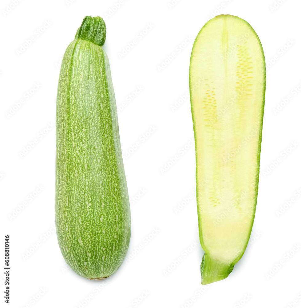 Fresh green zucchini on white background