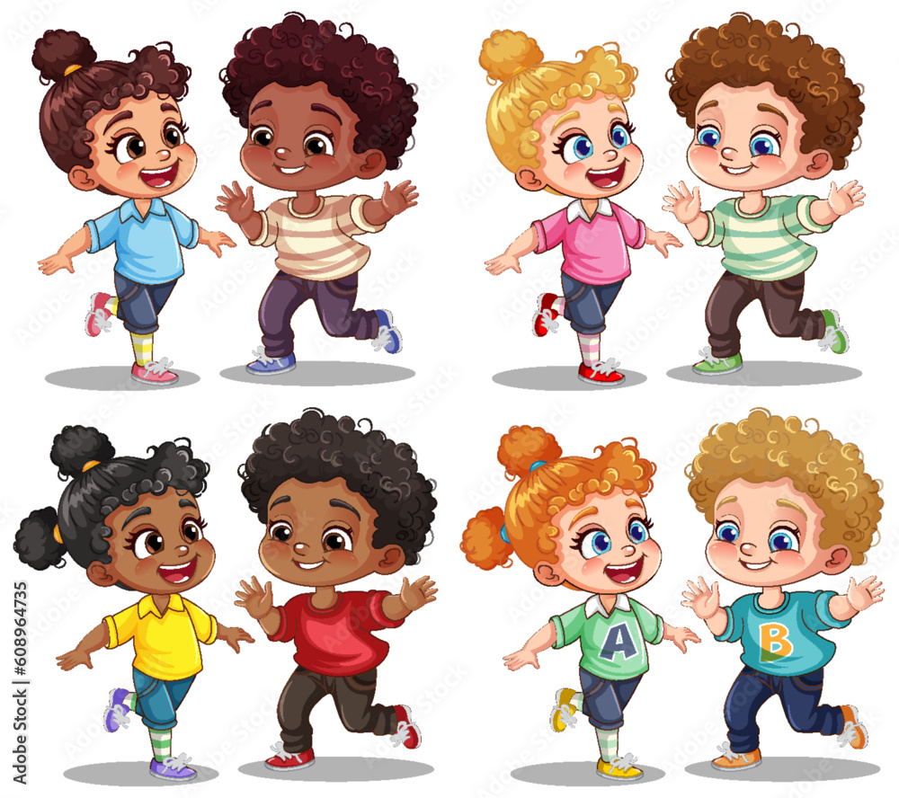 Set of kids friend with mix race