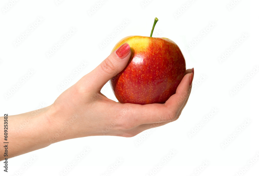 womanss hand with red apple