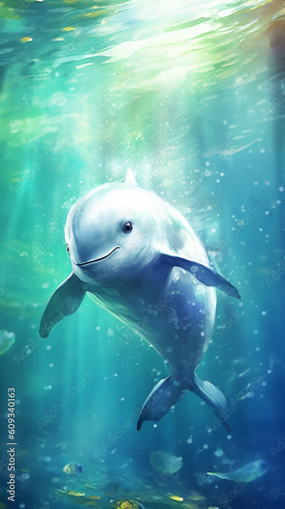 Anime Art Style Vaquita Swimming In The Water Cute And Colorful Generative Ai Digital Illustration P