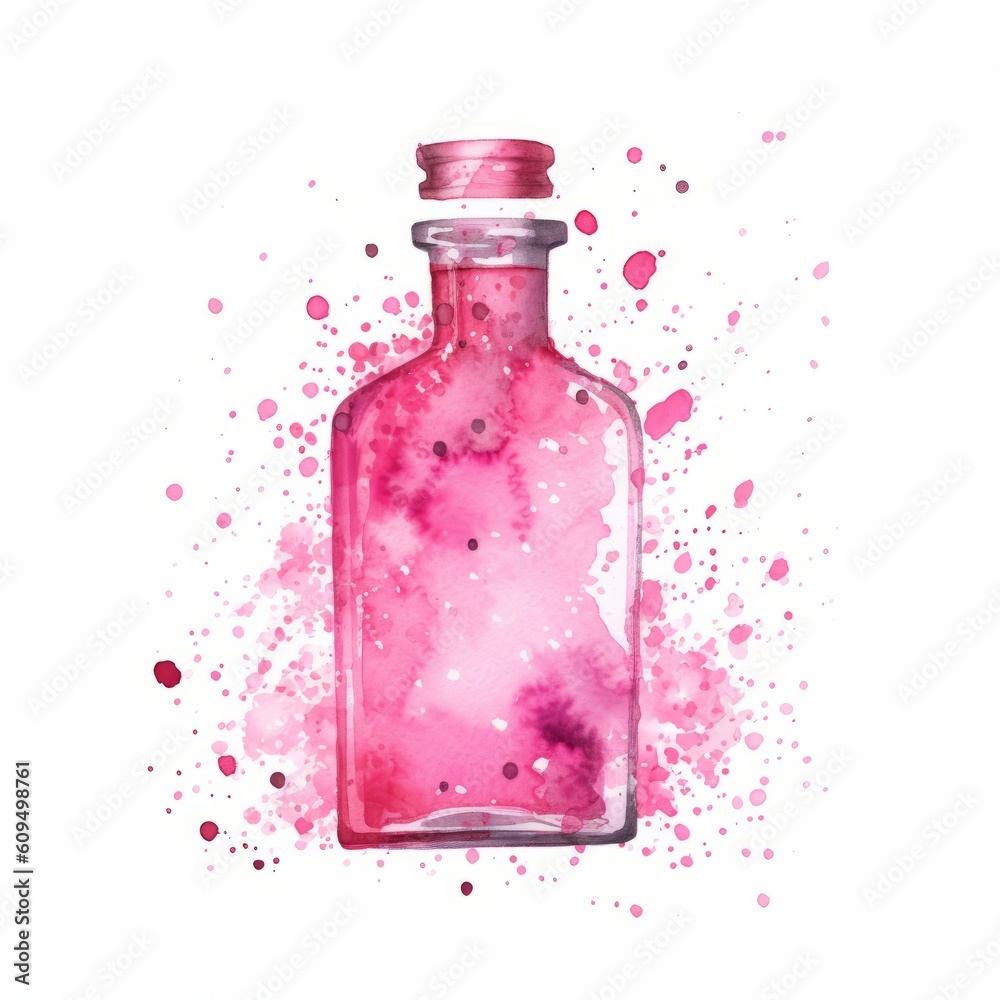 Pink watercolor splash. Illustration AI Generative.