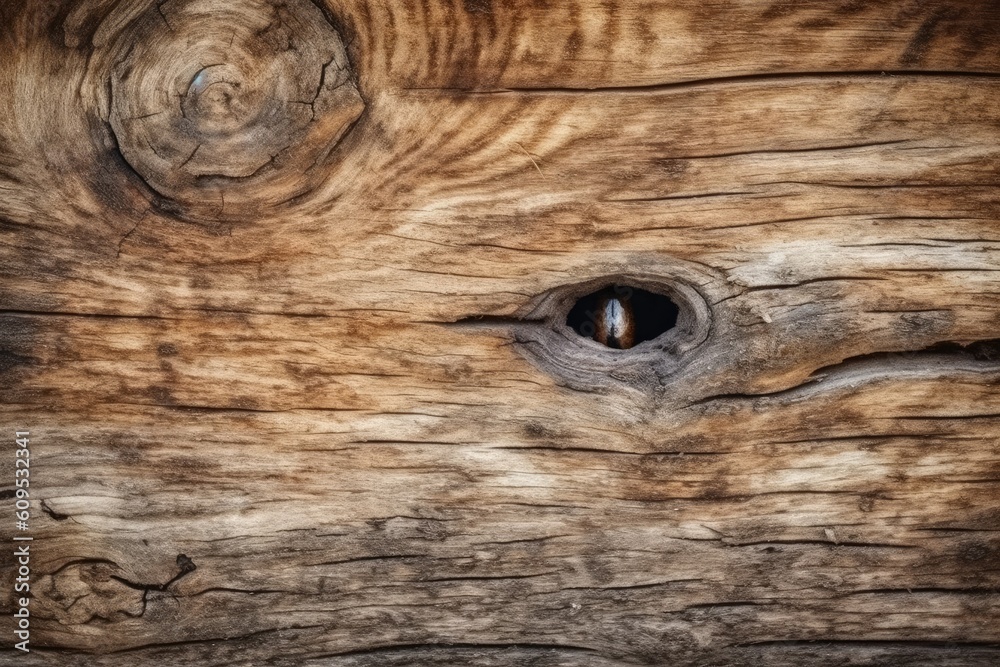 close-up view of a wooden surface with a natural hole Generative AI