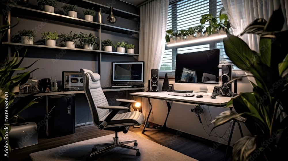 Inspiring office interior design Modern style Office featuring Sleek design architecture. Generative