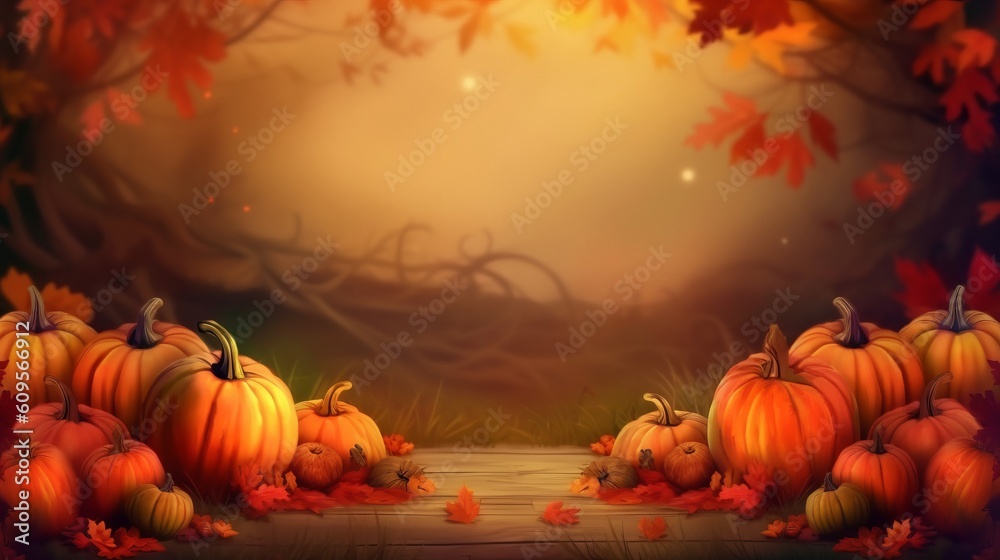 Autumn falling leaves background. Illustration AI Generative.