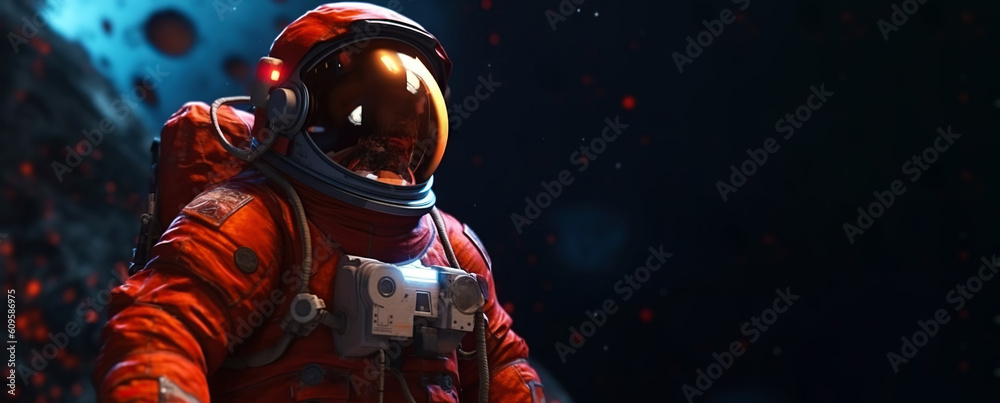 Portrait of astronaut floating in space with planet on backdrop. Generative AI