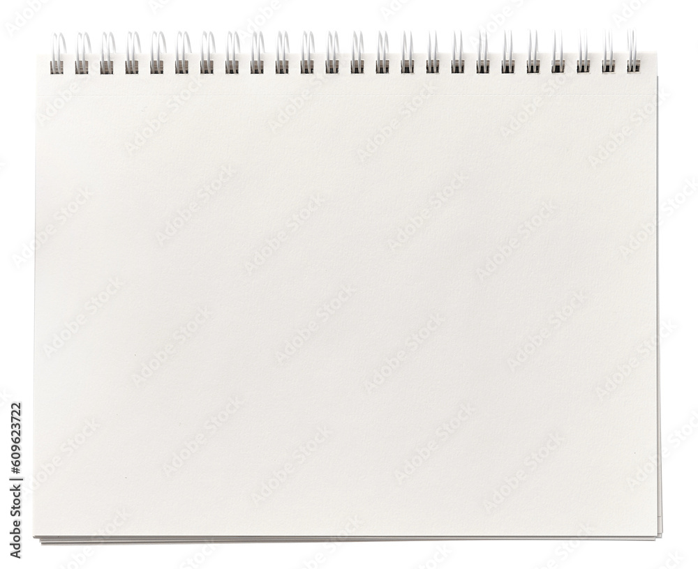 A spiral notebook from top view with empty white cover