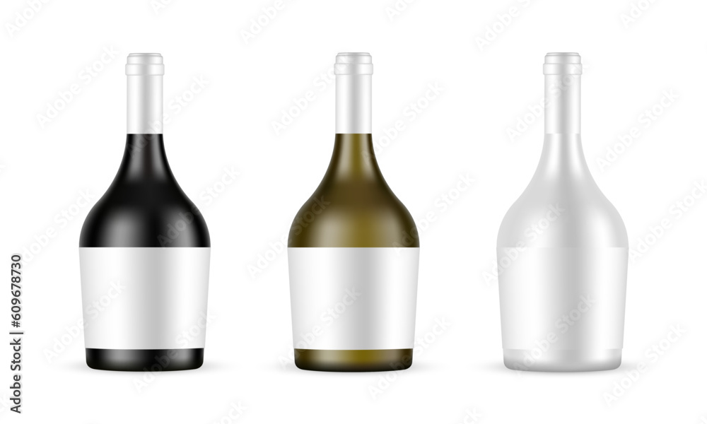 Wine or Champagne Bottle Mockup, Isolated on White Background. Vector Illustration