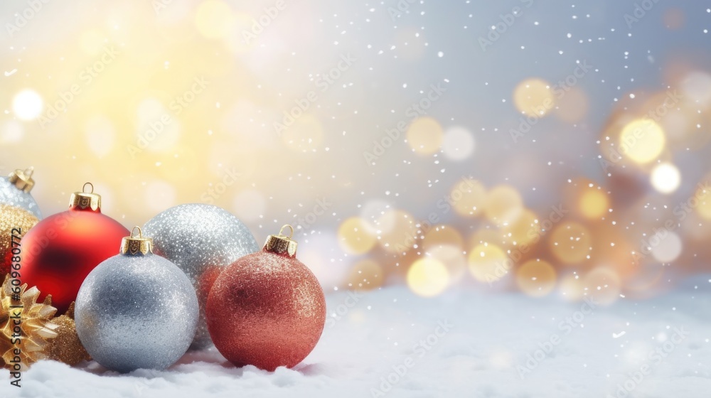 Christmas golden balls background. Illustration AI Generative.