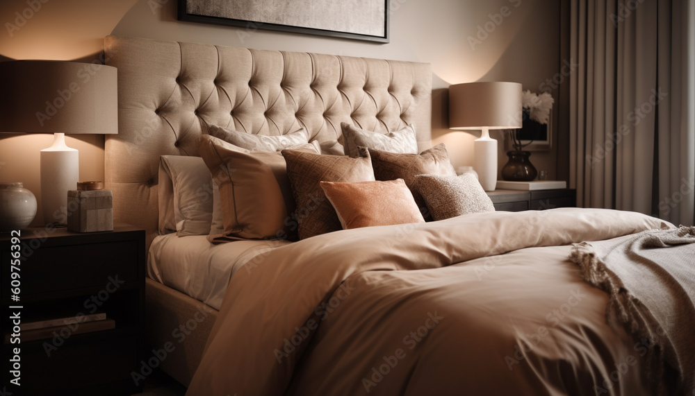 Luxury modern bedroom with comfortable bedding and elegant decor generated by AI