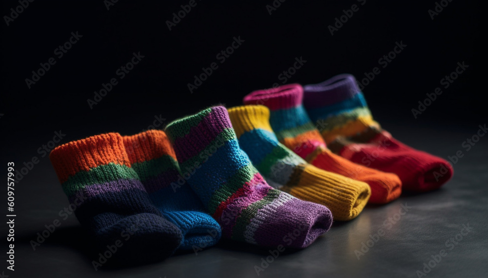 Multi colored wool socks, comfortable and warm for the winter season generated by AI