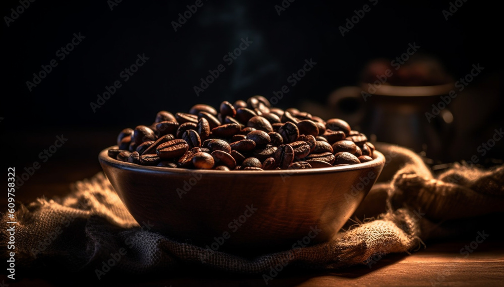 Organic coffee beans in burlap sack, ready for grinding generated by AI