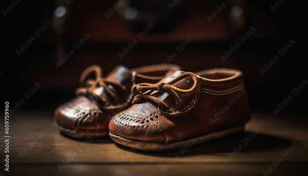 Old fashioned elegance Men leather shoes with undone shoelaces generated by AI