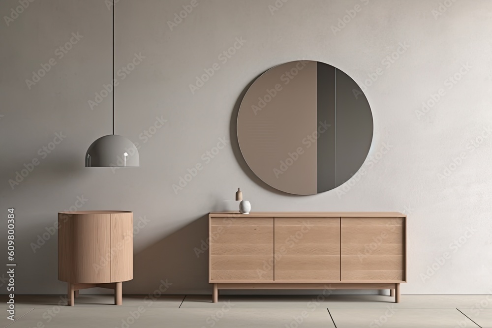 sleek and contemporary bathroom featuring a circular mirror Generative AI