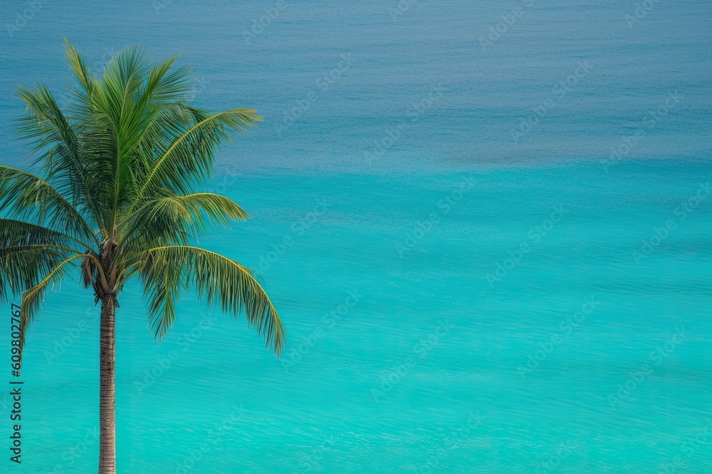 serene beach with a palm tree and crystal blue waters Generative AI