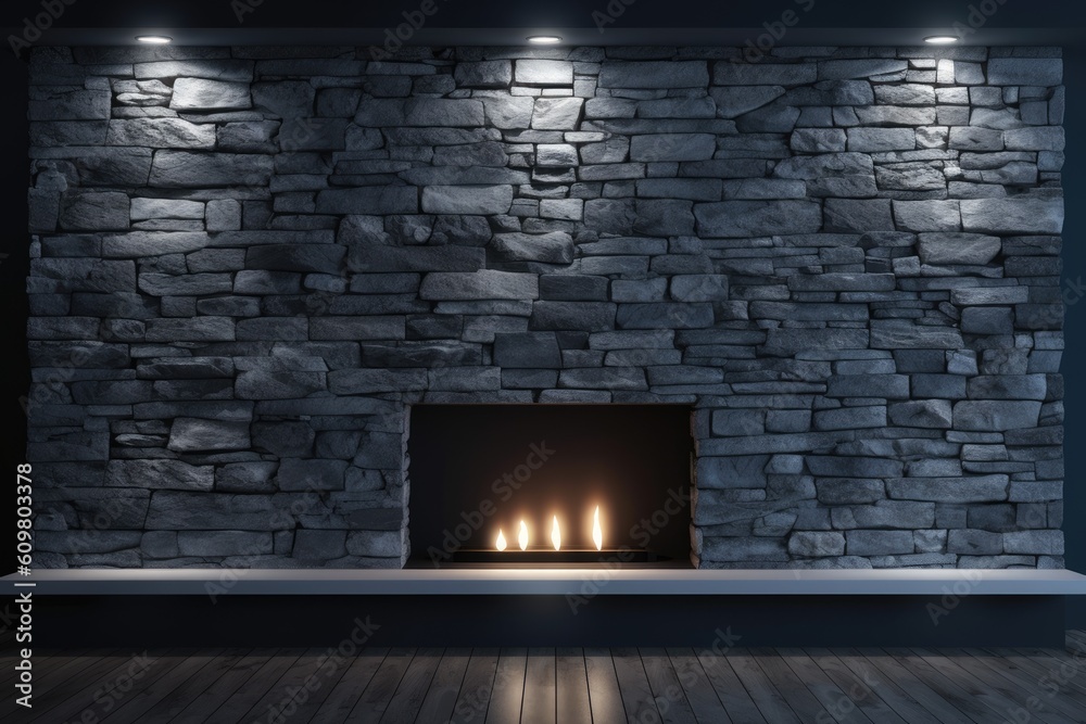 cozy fireplace with candles in front of a rustic stone wall Generative AI