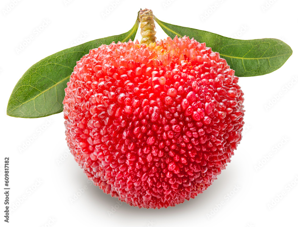 Arbutus berries or Red Yangmei fruit isolated on white, Red Bayberry, Yumberry, Yamamomo, Waxberry o