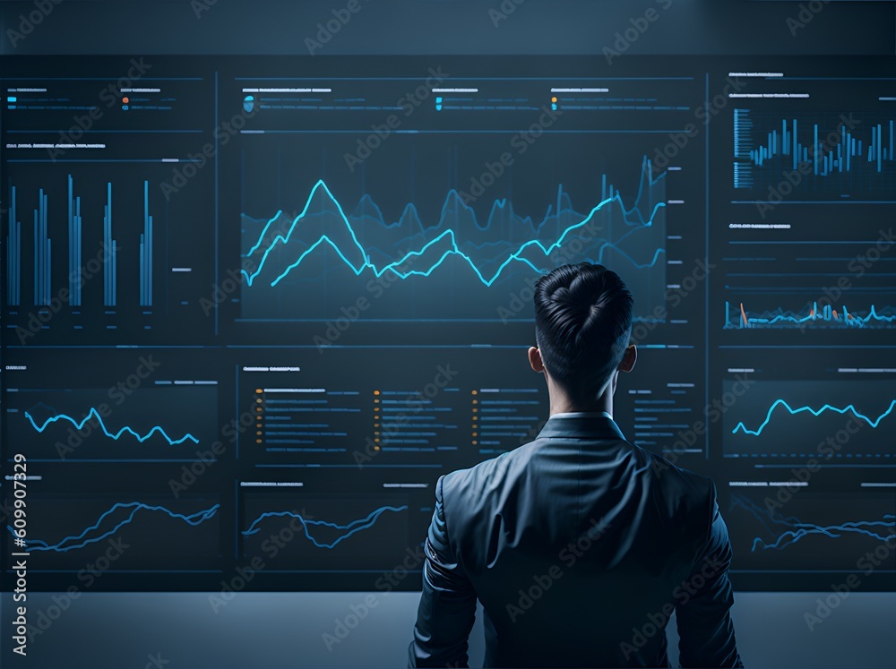 A man looking at graphs on a wall