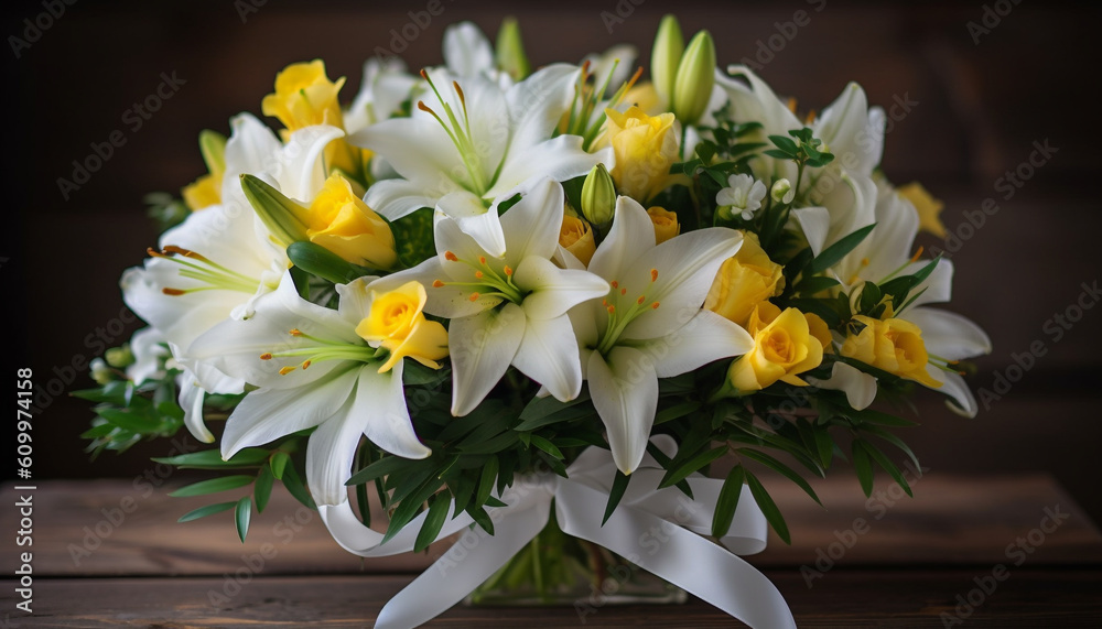 Fresh bouquet of multi colored flowers brings beauty to rustic table generated by AI