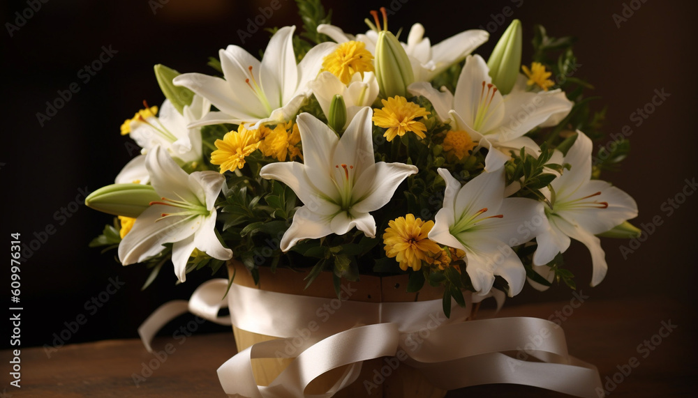 Fresh bouquet of multi colored daisies in a pink vase generated by AI