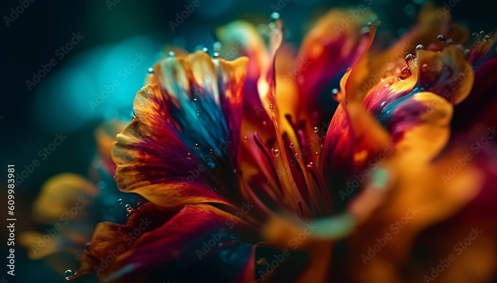 Vibrant gerbera daisy blossom, dew drop, nature gift of beauty generated by AI