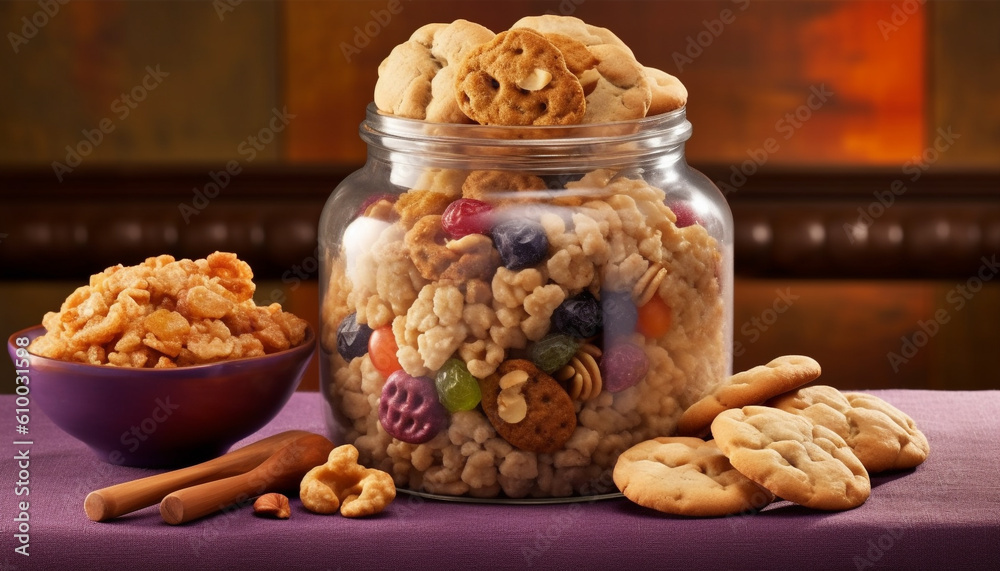 Homemade gourmet oatmeal cookie with walnut, almond, and chocolate chips generated by AI