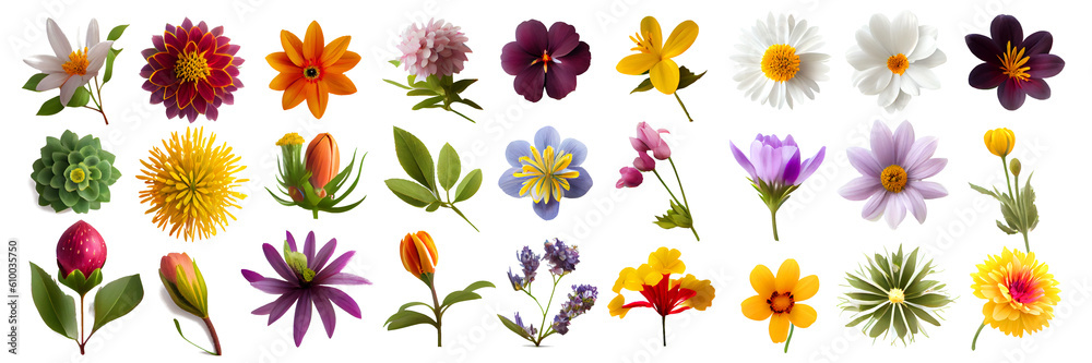 set of flowers On transparent background (png), easy for decorating projects.