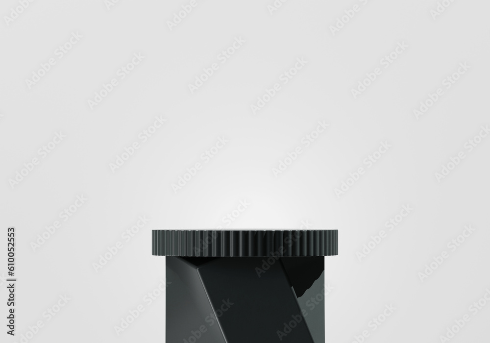 3D rendering black platform podium product presentation with white background