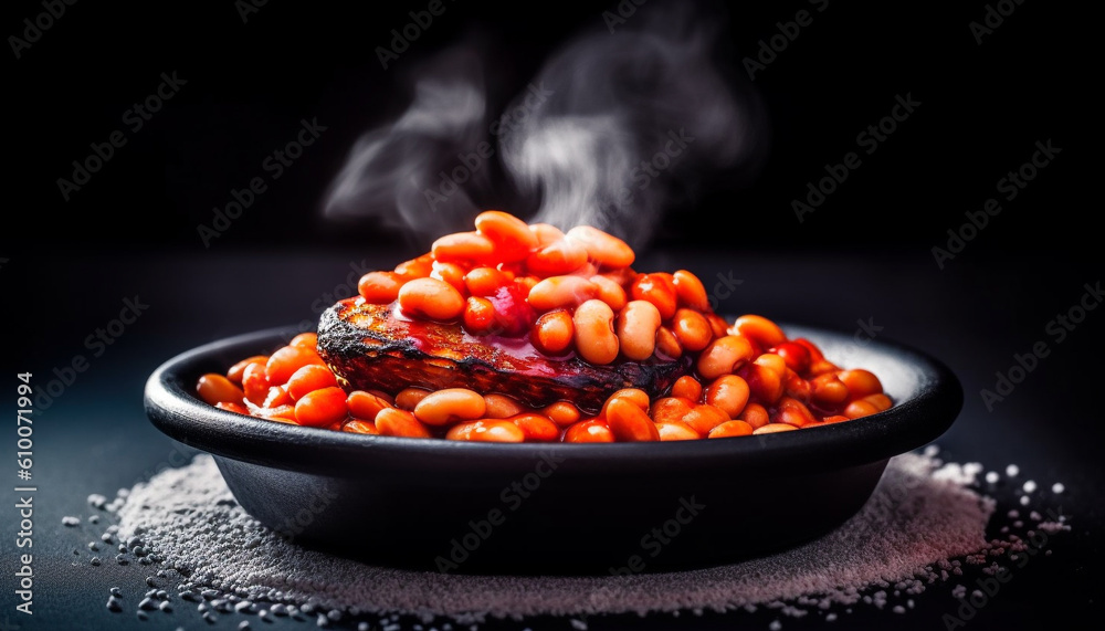 Fresh organic vegetarian meal on wooden plate with colorful ingredients generated by AI