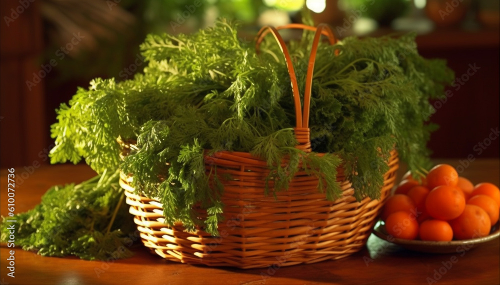 Healthy vegetarian salad bowl with ripe organic vegetables and herbs generated by AI