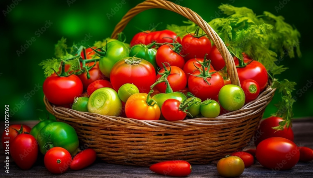 Fresh organic salad with ripe cherry tomatoes and vibrant herbs generated by AI