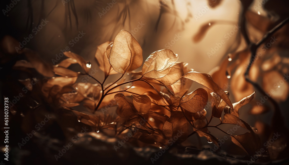 Vibrant autumn foliage showcases nature beauty in close up macro shots generated by AI