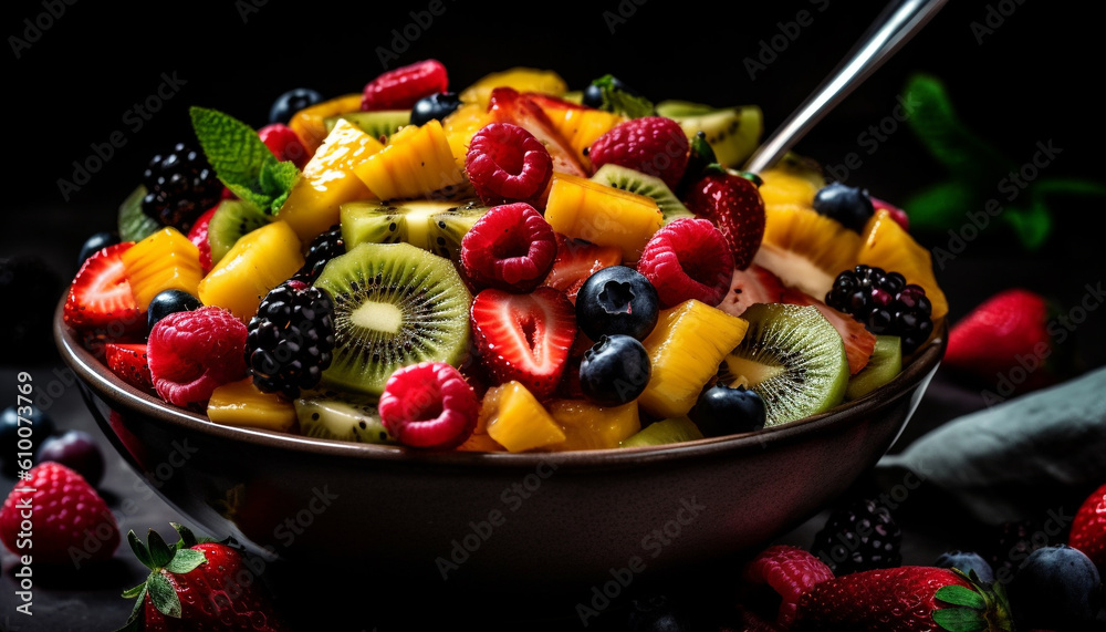 Fresh summer fruit salad with a variety of healthy berries generated by AI