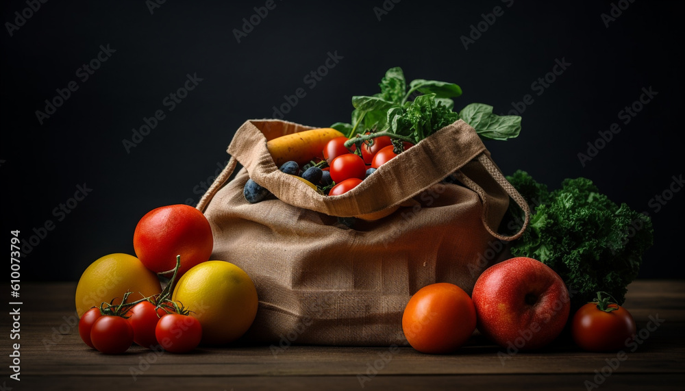 Fresh organic vegetables in rustic basket for healthy vegetarian meal generated by AI