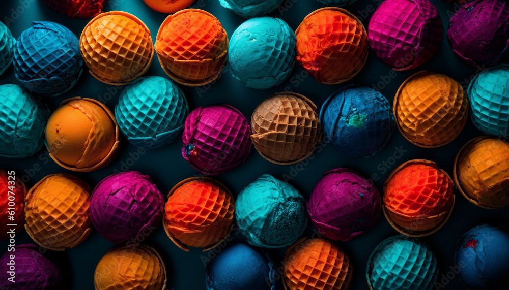 A vibrant collection of multi colored balls for leisure games generated by AI