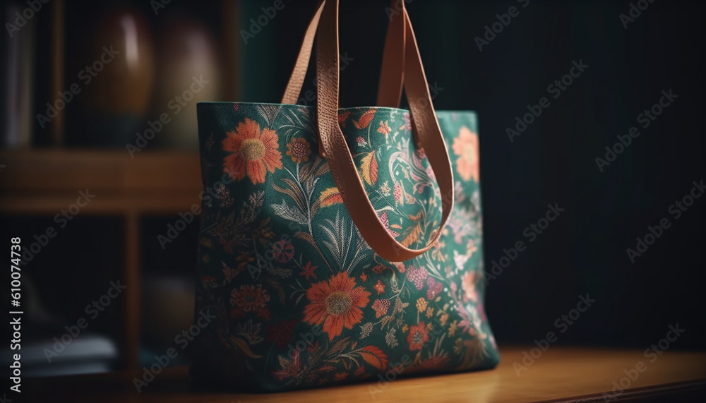 Fashionable leather purse with ornate pattern, modern design and elegant craft generated by AI