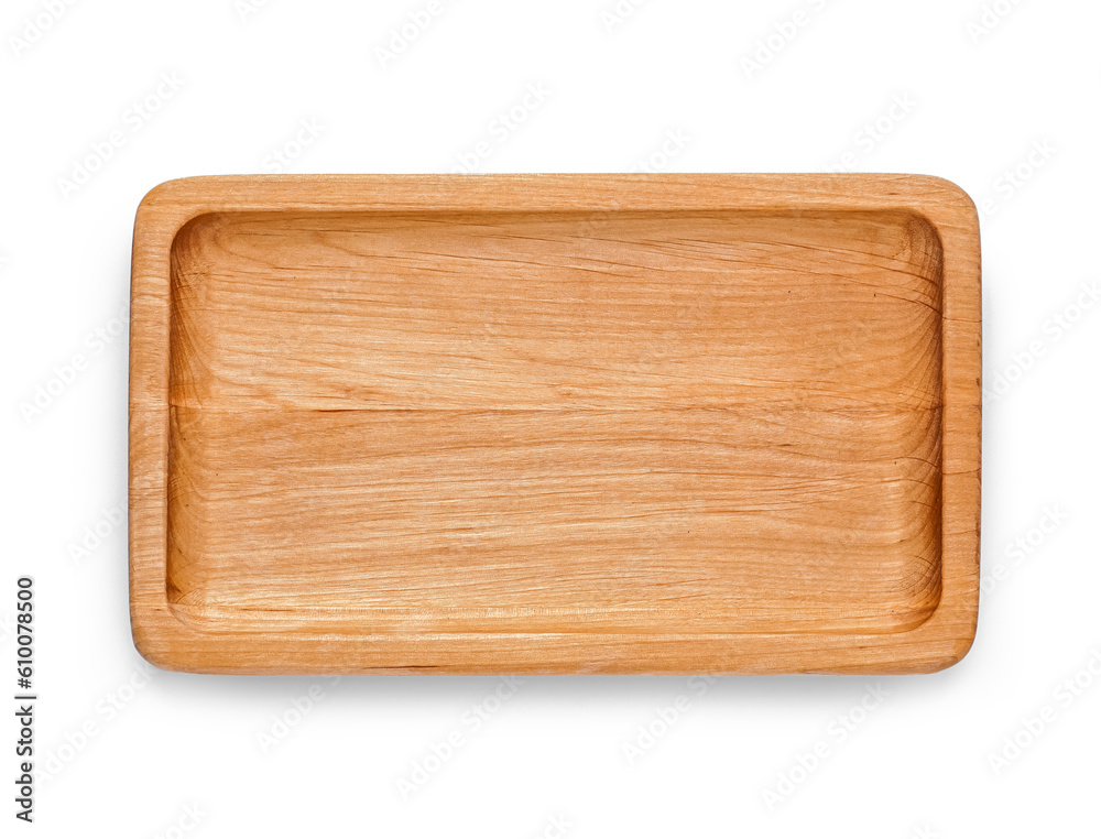 Wooden tray isolated on white background