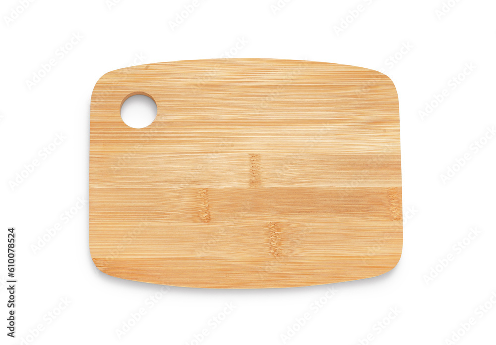 Wooden kitchen cutting board isolated on white background