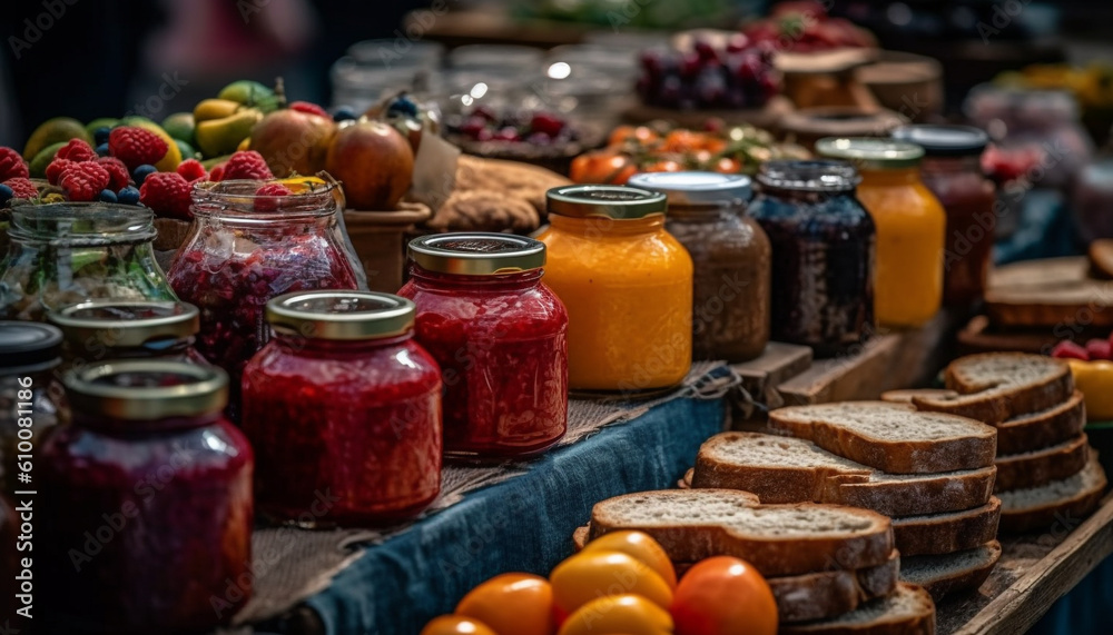 Organic berry jar offers healthy variety for gourmet summer refreshment generated by AI