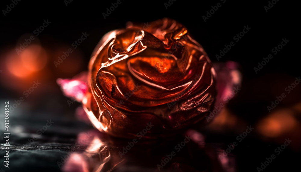 Gourmet chocolate dessert on a wooden table with wine vase generated by AI