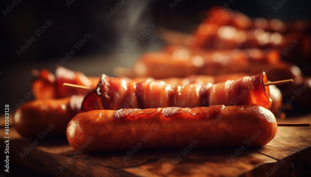 Grilled meat on coal, pork and beef, ready to eat barbecue generated by AI